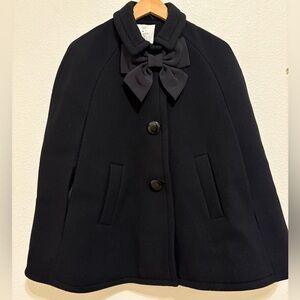 Kate Spade Black Wool Cape with Bow Accent